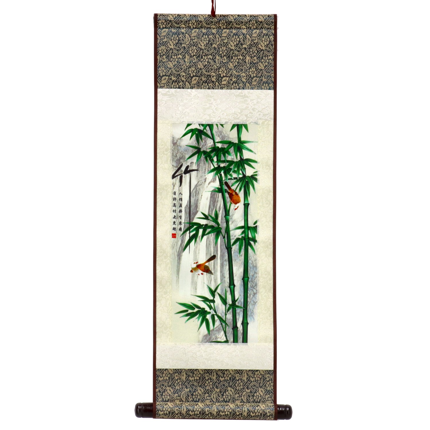 Rollbild (handgemalt) - Bambus mit Vogel