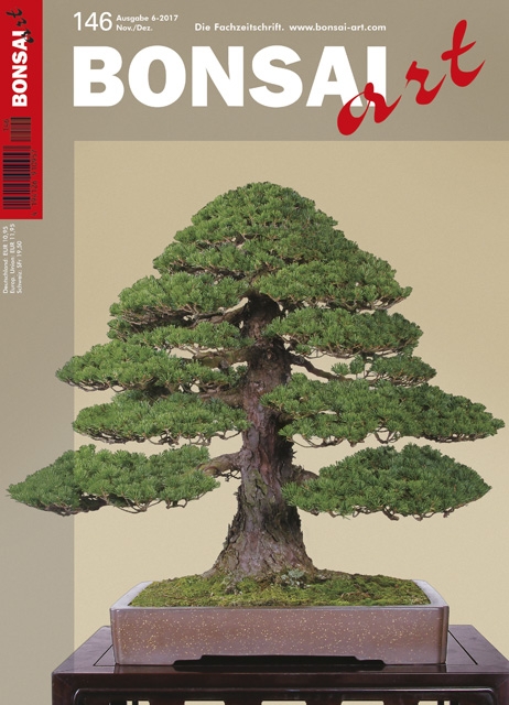 BONSAI ART 146 November/Dezember 2017 GALERIE 
Phantastische Herbstfarben
WACHOLDER
Masahiko Kimura – Lernen vom Profi: Ein dicker Pfropf. Neues Laub für einen Yamadori-Wacholder 
 
VERMEHRUNG
Bäume aus Samen vermehren
Vermehrung aus Samen: Dem Profi auf die Finger geschaut
 
MÄDCHEN-KIEFER
Y