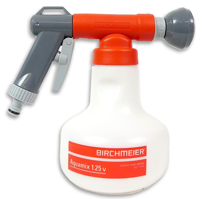 Birchmeier Aquamix 1.25 V Düngermischer zum privaten Gebrauch.
Druck Wasseranschluss min. 1.5 bar bis max. 5 bar
Präzise Dosierung des Flüssigdüngers (Verdünnung 1 % = 1 Liter Dünger reicht für 100 Liter)
4 Konzentrationen wählbar 0.2, 0.5, 1.0 und 2.0 %
Höherer Wasserdurchfluss: