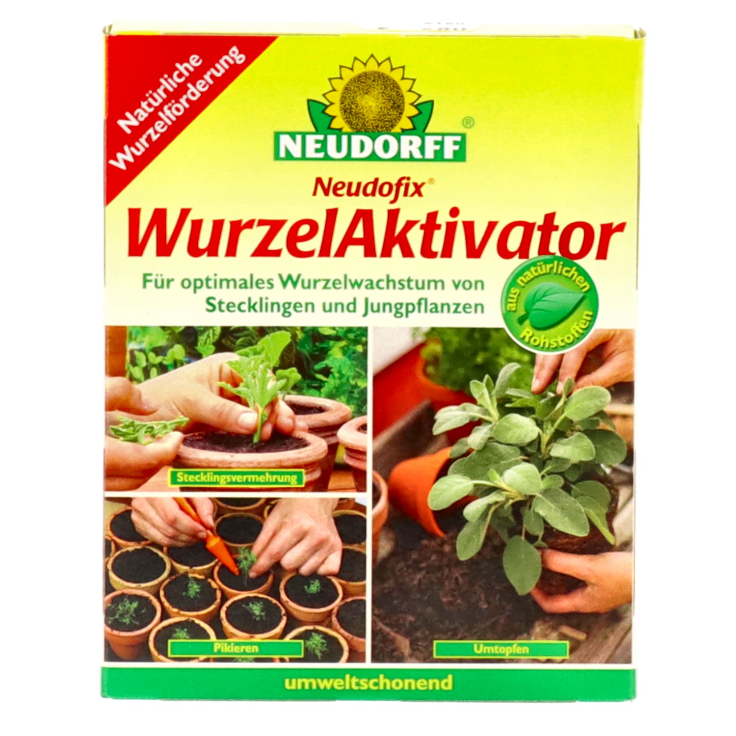 Neudofix verbessert das Anwachsen von Stecklingen, Jungpflanzen und sonstigen umgetopften Zierpflanzen. Es besteht zu 100 % aus Algenmehl und aktiviert und beschleunigt das Wurzelwachstum, wodurch in kürzester Zeit ein kräftiges und tiefreichendes Wurzels