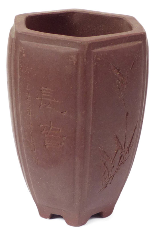 Handgemachte Bonsaischale aus seltenem Yixing-Ton, frostfrest, gebrannt bei 1220 °C, mit Töpfersiegel.