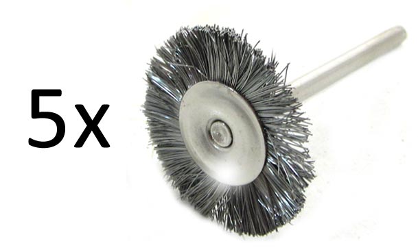 Rotationsbürsten-Set (5 Stk.) Durchmesser: 24 mm
Schaftlänge: 40 mm
Schaftdurchmesser: 3mm