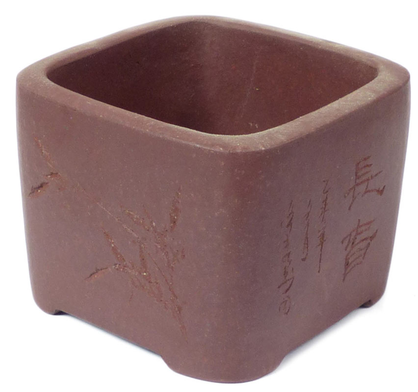 Handgemachte Bonsaischale aus seltenem Yixing-Ton, frostfrest, gebrannt bei 1220 °C, mit Töpfersiegel.