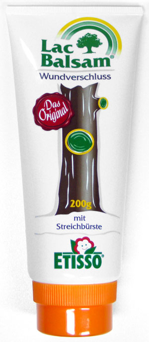 Wundpaste - Lac Balsam (200 g) Künstliche Rinde zum Verschließen von Wund- und Schnittstellen. Härtet nach dem Auftragen aus, dadurch vor allem für Wunden im Wurzelbereich geeignet. Für die oberirdische Anwendung (Stamm / Verzweigung) nur bedingt zu empfehlen, da das Mittel nicht elast