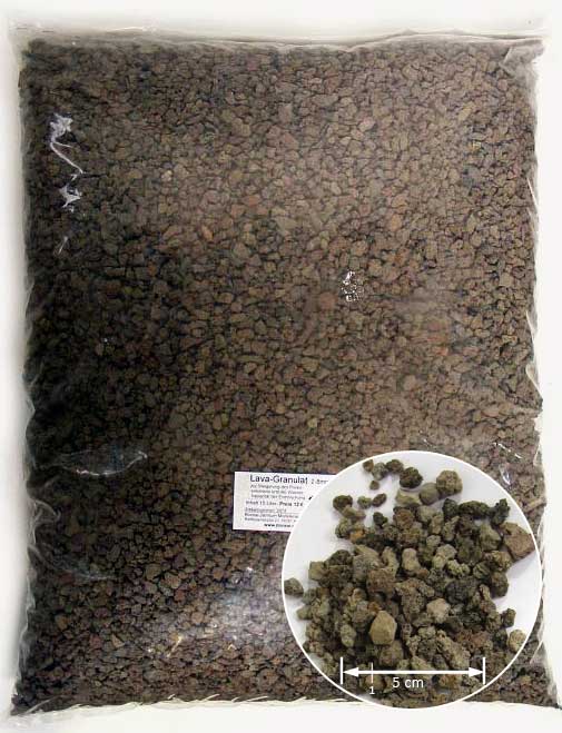 Zum Beimischen in die Pflanzerde (sorgt für eine gute Durchlüftung der Erdmischung) oder als Granulat für Verdunstungsschalen und Untersetzer.

Die grobe Lava eignet sich hervorragend für Erdmischungen bei größere Schalen.