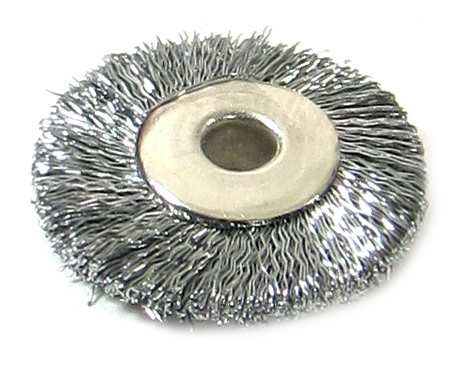 Rotationsbürste Edelstahl Bürste aus Edelstahl, passend für Schaftdurchmesser von 3 mm oder 6 mm. 
Durchmesser: 19 oder 24 mm
 
Passender Schaft: 6 mm