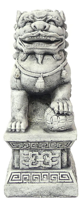 Fu-Löwen oder Fu-Hunde, auch Drachenhunde genannt, sind eine Kreuzung aus Löwe, Hund und Drache und treten paarweise auf. Als Wächterlöwen schützen sie Ihr persönliches Umfeld, als Tempellöwen sakrale Stätten und spirituelle Orte. 
Der männliche Steinlöwe