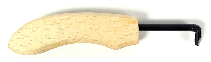 Schnitzwerkzeug zum Bearbeiten und Gestalten von Totholz. 
Echtholzgriff.
Gesamtlänge: 15 cm