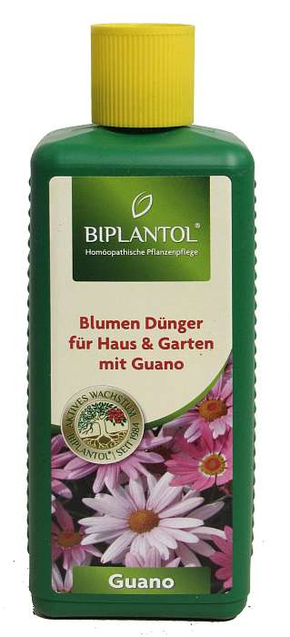 Biplantol Guano Zusammensetzung des Wirkstoffkomplexes
 6% N Gesamtstickstoff, 4% P2O5 Gesamtphosphat, 5% K2O wasserlösliches Kaliumoxid. Spurenelemente Bor, Eisen, Magnesium, Kupfer, Mangan, Molybdän, Silicium, Germanium. 5% Guano und 45% homöopathisches Pflanzenhilfsmi