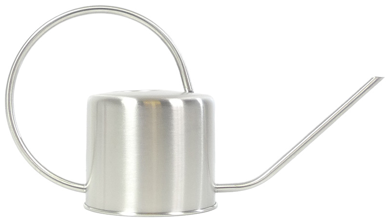 Edelstahl-Gießkanne (1,3 Liter) Kleine Gießkanne aus rostfreiem Edelstahl zum Bewässern von Anzuchtschalen, kleineren Bonsai und Zimmerbonsai. 
Fassungsvermögen: ca. 1,3 Liter